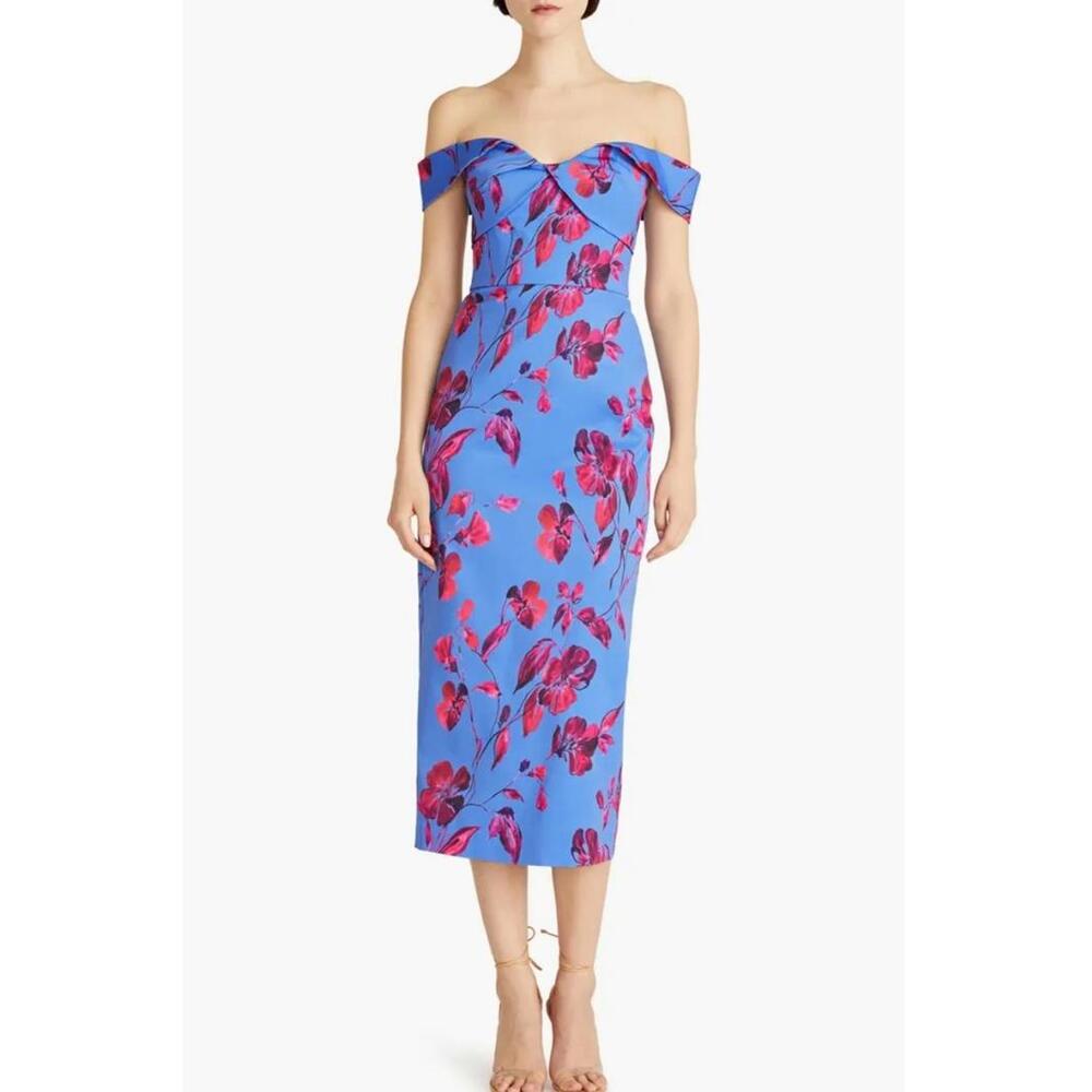 ML Monique Lhuillier Olivia Elegant Floral Midi Dress Size 4